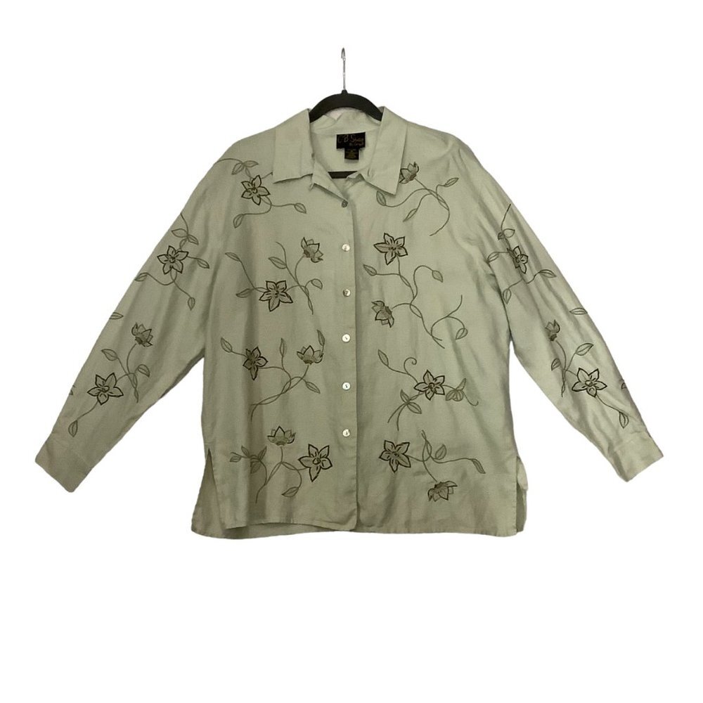 Vtg 80s‎ CB Studio by Corey B Blouse Women Sz M Button 100% Linen Embroidery